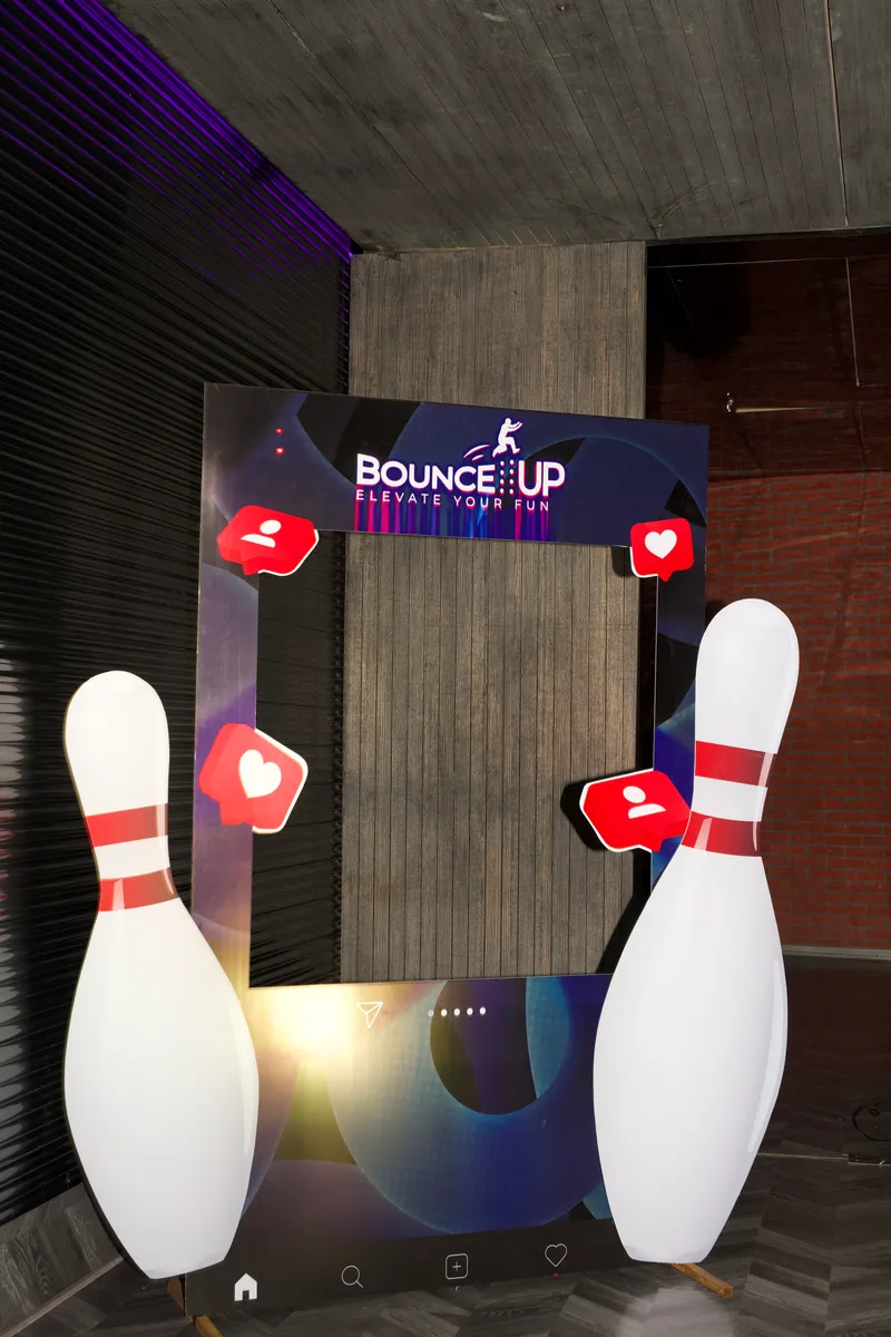 BounceUp photo booth frame with giant bowling pins